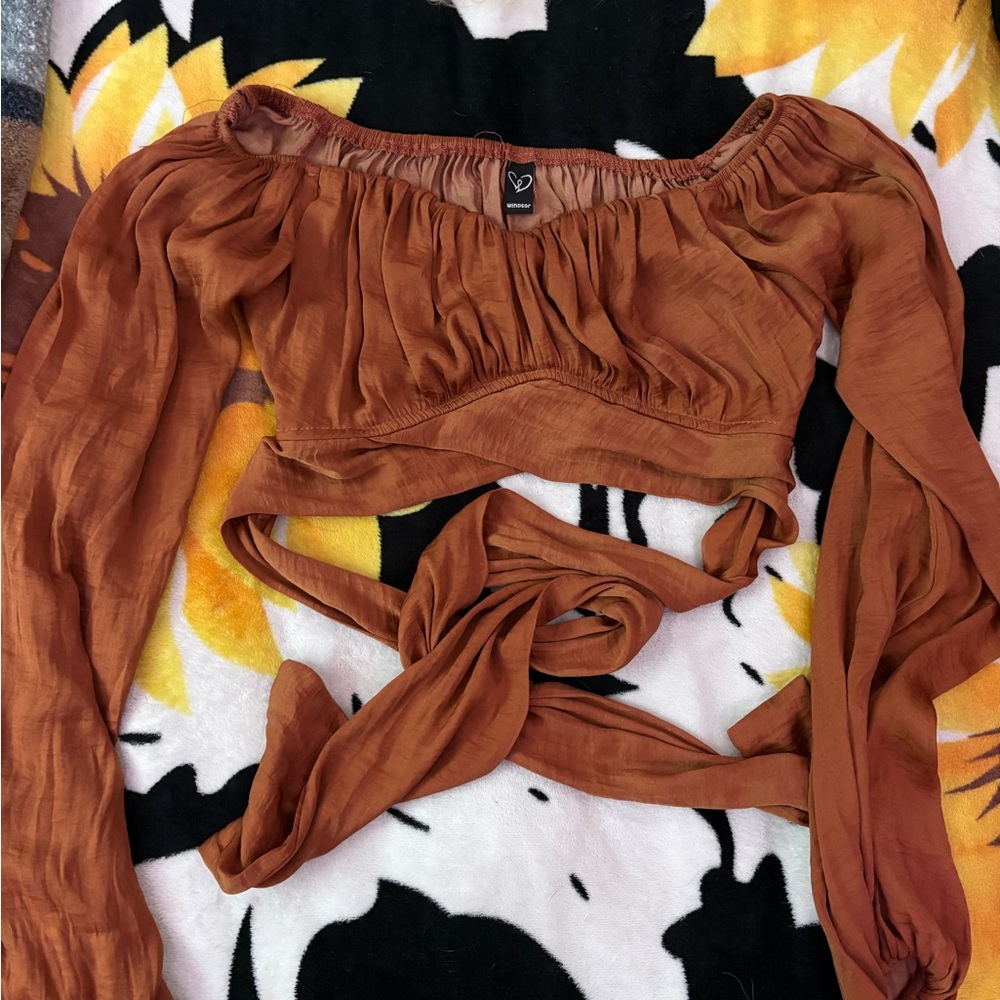 Windsor Brown Ruched Crop Blouse